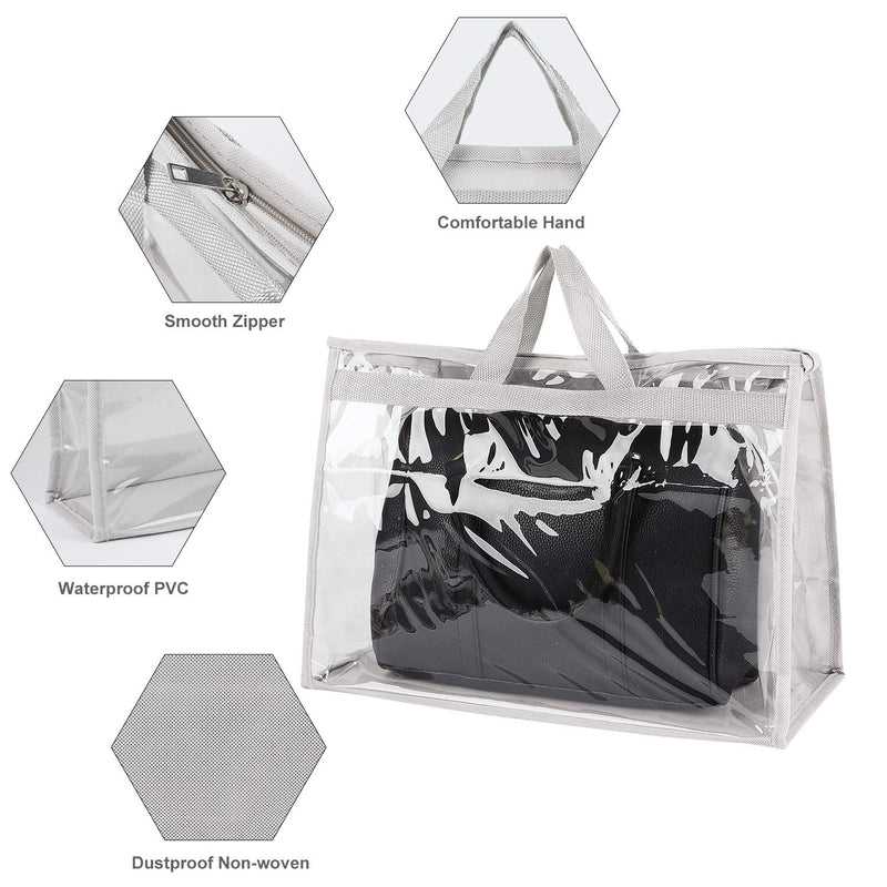 [Australia] - Handbag Storage Handbag Organizer 3 pack Outgeek Purse Protector Storage Bag Dust Cover Bag Transparent Anti-dust Purse Storage Bag for Hanging Closet with Zipper and Handle （Grey） 