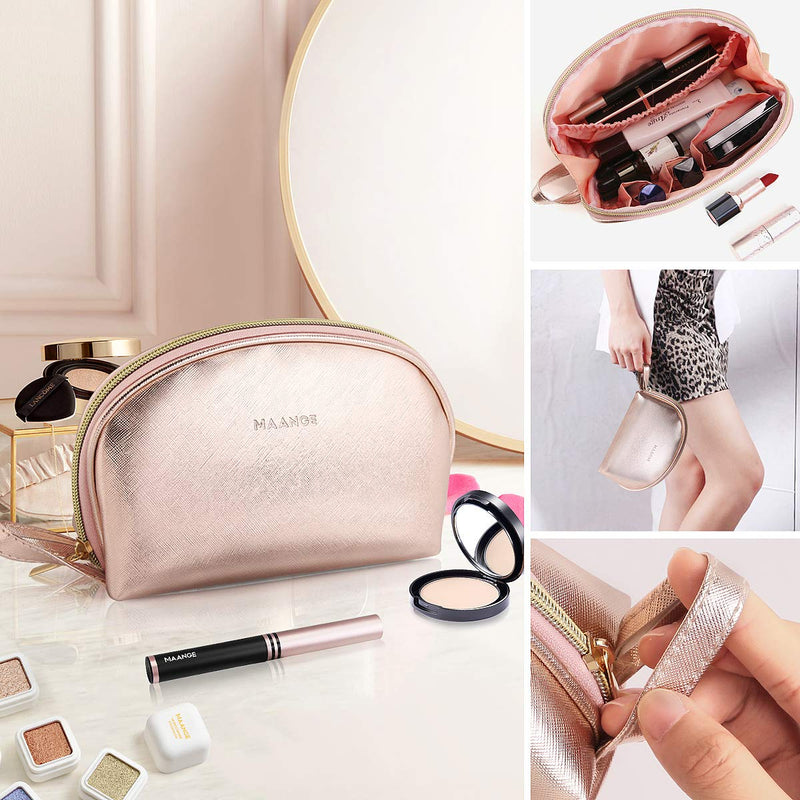 [Australia] - MAANGE 3 Pcs Makeup Bag Portable Travel Cosmetic Bag Large Makeup Bag Organizer with Gold Zipper Waterproof Toiletry Bags for Women and Girls(Rose Gold) 