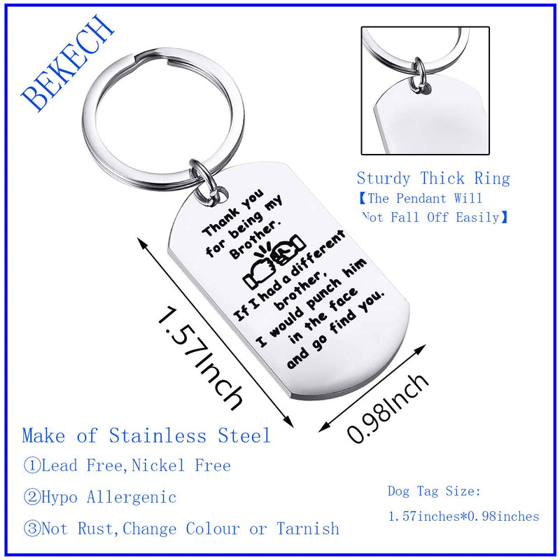 [Australia] - BEKECH Brother Keychain Brother Gifts from Sister Brother Thank You for Being My Brother Key Chain Brother BFF Jewelry Friendship Gifts for Best Friend Brother to Brother Gifts silver 