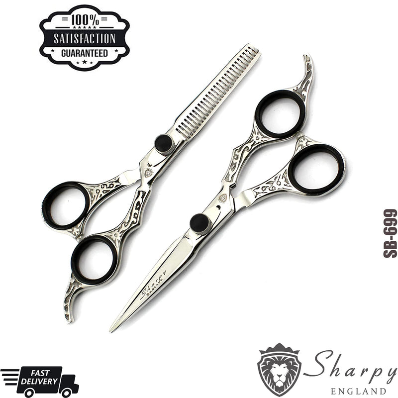 [Australia] - New Professional Salon Hair Cutting+Thinning Scissors Barber Shears Hairdressing Set 6.5" Barber Razor Hair Tools Black Silver Gift Set 