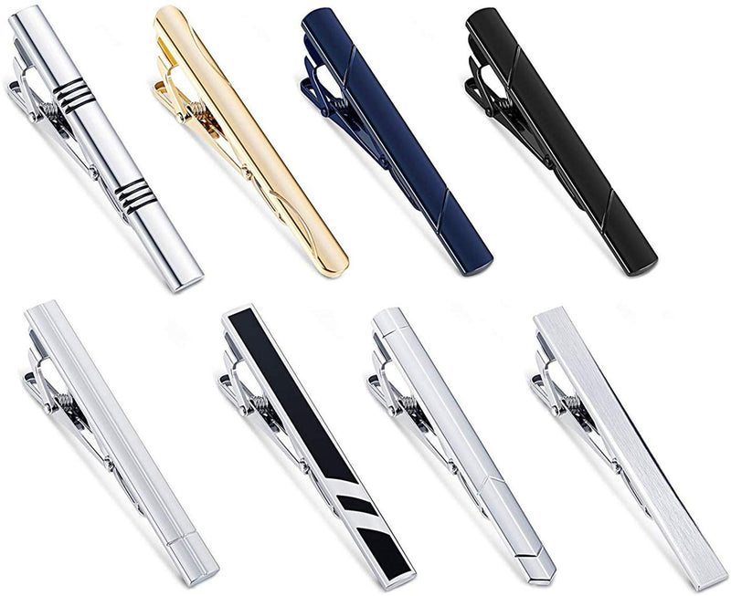 [Australia] - YADOCA Tie Clips Set for Men Tie Bar Clip Black Silver-Tone Gold-Tone for Wedding Business with Gift Box Style A 8pcs with box 