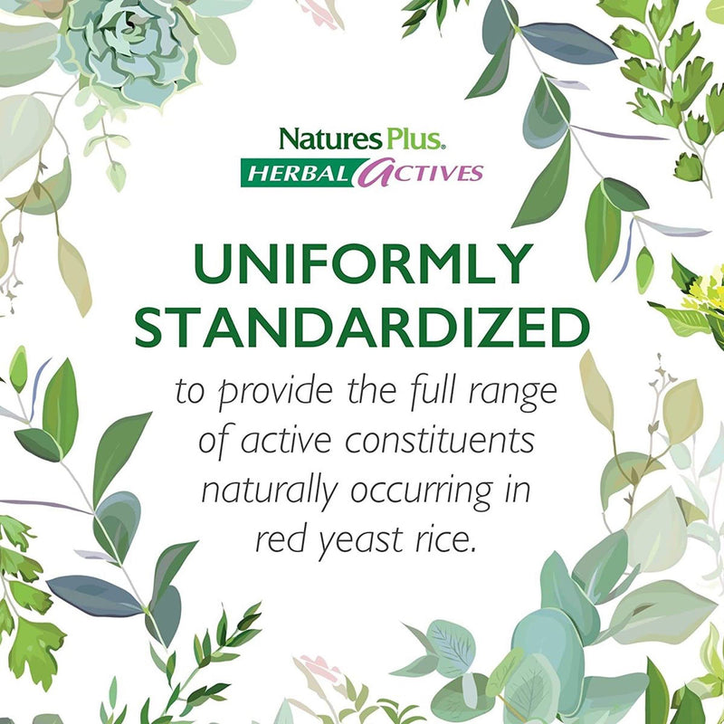 [Australia] - NaturesPlus Herbal Actives Red Yeast Rice 600mg - Normal Blood Cholesterol Levels, Easy to Swallow Herbal Supplement - Vegetarian, Gluten Free - 120 Capsules 