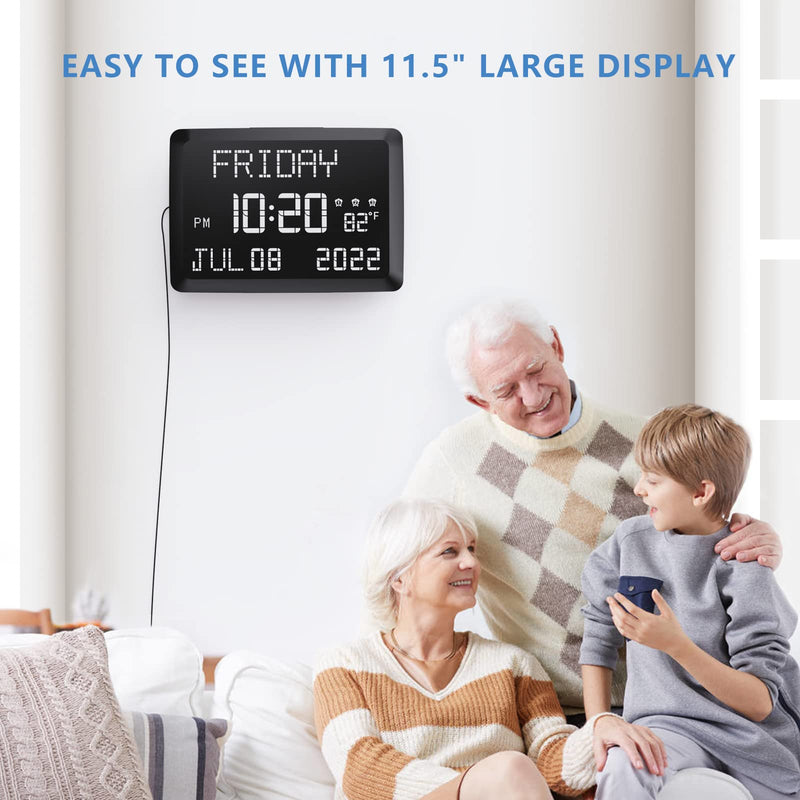[Australia] - Digital Clock, Raynic 11.5" Large LED Word Display Dimmable Digital Wall Clock,Adjustable Brightness Digital Alarm Clock with Day and Date,Indoor Temperature,Snooze,12/24H,DSTfor Home, Office,Elderly 