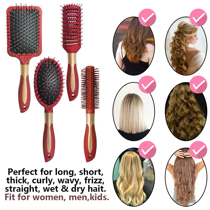 [Australia] - 4 Pcs Hair Brush Set,Anti Static Massage Oval Comb,Detangling Brush Round Hair Brush Vent Hair Brush ,Detangling Hairbrush for Women Men and Kids Red 