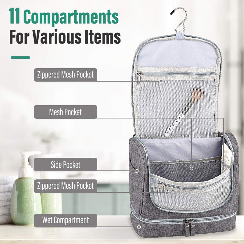 [Australia] - Toiletry Bag, VAGREEZ Upgraded Hanging Travel Toiletry Organizer Kit with Heavy-duty Zippers Waterproof Comestic Bag Dop Kit for Men or Women Gray 