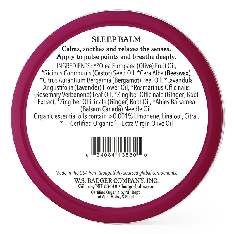 [Australia] - Badger Sleep Balm, Softens Skin Whilst Soothing The Mind, for a Blissful Nights Sleep Rub on The Temples or Pulse Points, Lavender and Bergamot Scent with Added Essential Oils, 56g 56 g (Pack of 1) 