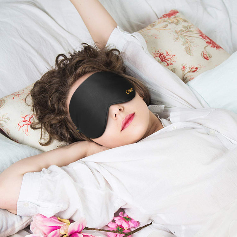 [Australia] - Silk Sleep Mask, Eye Mask, Gritin Light-Blackout Design Ultra Soft & Comfortable 100% Natural Silk Sleeping Mask Eye Blinder with Adjustable Strap and Ear Plug for Men, Women and Kids Black 