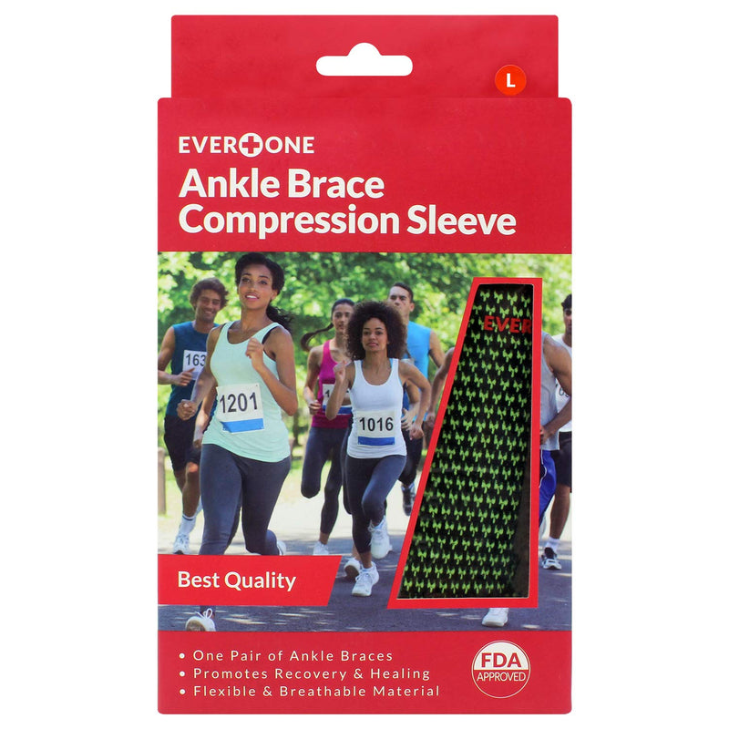 [Australia] - EverOne Ankle Brace Compression Support Sleeve For Injury Prevention, Healing and Recovery, Unisex, 1 Pair (2 pcs), Large Large (Pack of 2) 
