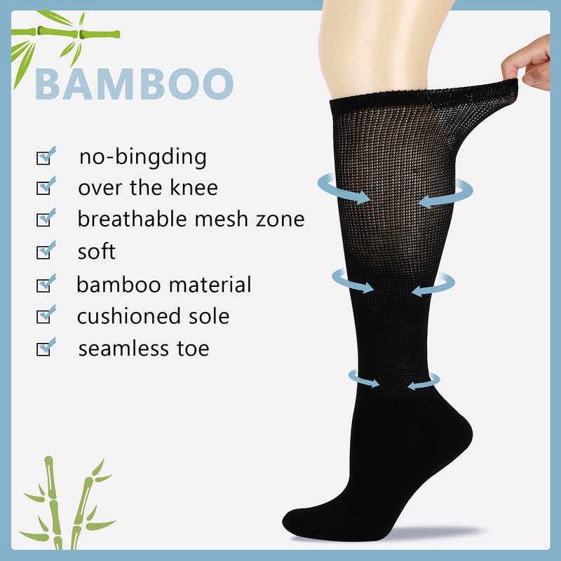 [Australia] - Athlemo Women's Bamboo Diabetic Socks 4 Pairs Circulatory No-Binding Over the Calf Dress Seamless Toe Breathable White 9-11 Black(4pairs) 