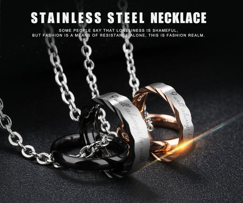 [Australia] - U365 Matching Couples Necklace His & Her Titanium Steel Eternal Love Promise Pendant Set for Men Women 21.6 Inches ALWAYS BE WITH YOU 