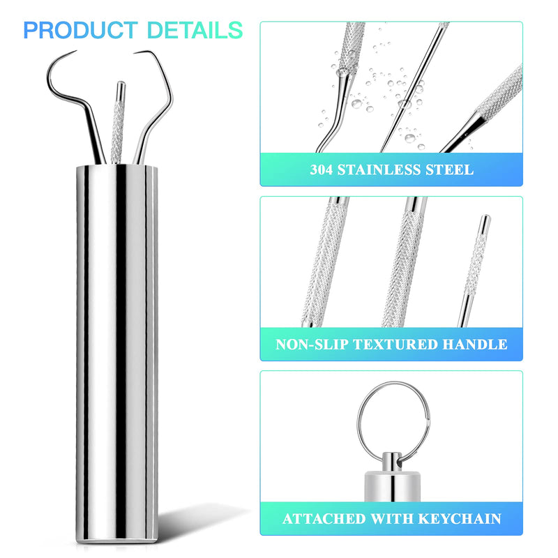 [Australia] - Milisten 3pcs Stainless Steel Toothpicks Cleaning Tooth Hook Scraper Portable Toothpick with Keychain Box for Home Travel 