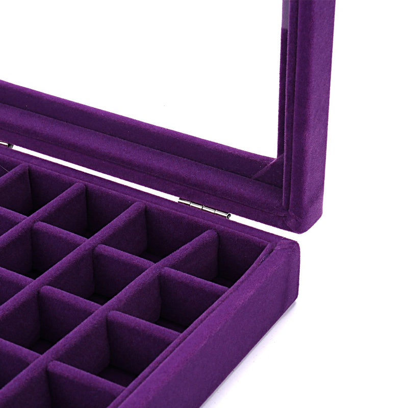 [Australia] - Ivosmart 24 Section Velvet Glass Jewelry Ring Display Organiser Box Tray Holder Earrings Storage Case (Purple) Purple 