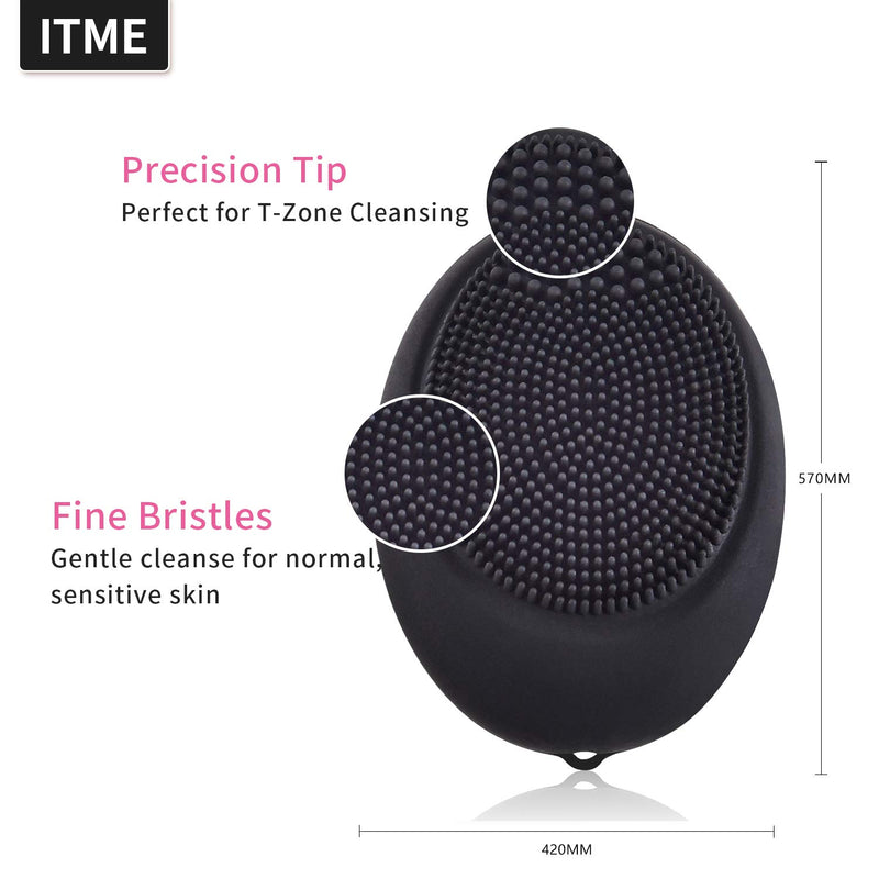 [Australia] - ITME Face Scrubber Facial Cleansing Brush, Soft Silicone Sonic Waterproof Face Brush Skin Brush Travel Size Face Massager Deep Cleansing, Exfoliating for Men/Women, Not Support Recharge (Black) Black 