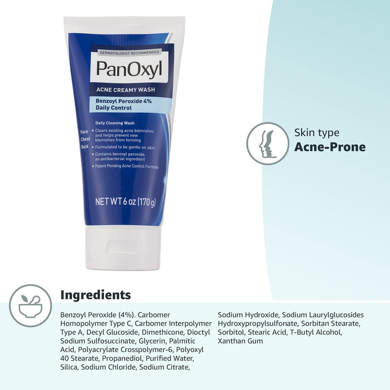 [Australia] - PanOxyl Antimicrobial Acne Creamy Wash, 4% Benzoyl Peroxide, 6 Ounce 4% Wash 
