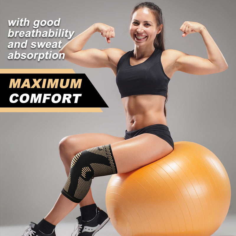 [Australia] - Copper Knee Braces for Knee Pain(2 pack) - Knee Brace,Knee Compression Sleeves Support for Men & Women - Knee Pads for Running,Meniscus Tear,ACL,Arthritis,Joint Pain Relief,Working out Large Copper 