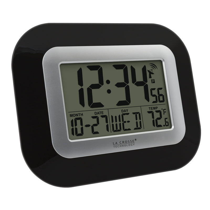 [Australia] - La Crosse Technology WT-8005U-B-INT WT-8005U-B Atomic Digital Wall Clock with Indoor Temperature, Black, 8.95 