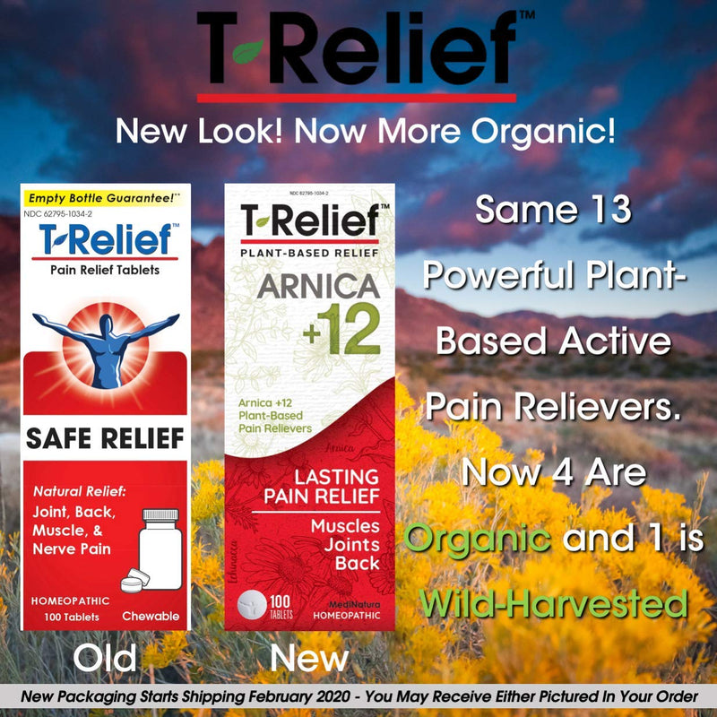 [Australia] - MediNatura T-Relief Pain Relief Arnica +12 Natural Pain Relieving Actives Help Reduce Back Pain, Joint Soreness, Muscle Aches & Stiffness for Women & Men - Fast-Acting Gluten-Free - 100 Tablets 100 Count (Pack of 1) 