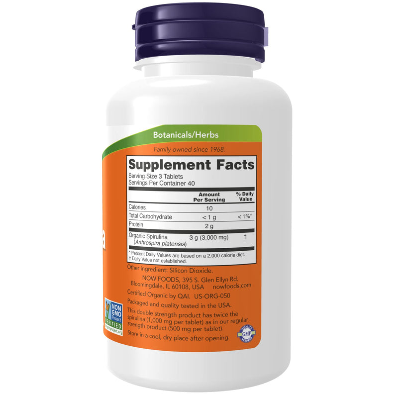 [Australia] - NOW Supplements, Certified Organic, Spirulina 1000 mg (Double Strength), Rich in Beta-Carotene (Vitamin A) and B-12 with naturally occurring GLA , 120 Tablets 