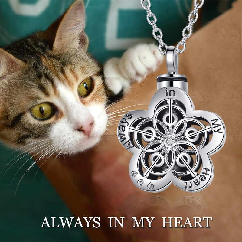 [Australia] - Urn Necklaces for Ashes Sterling Silver Flower-Shape Cremation Jewelry Always In My Heart Memorial Pendant Keepsake Gifts 