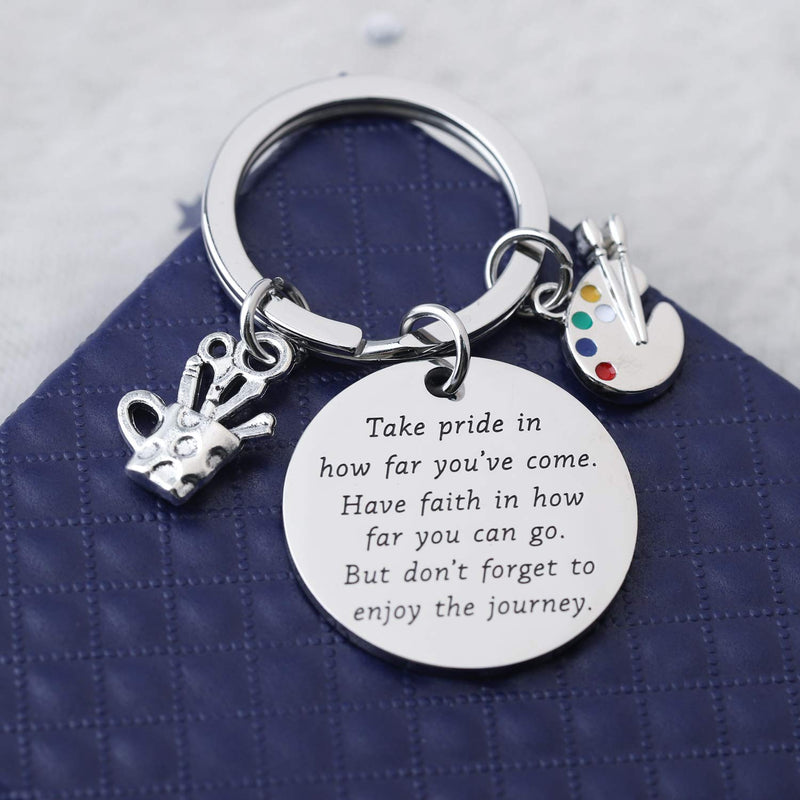 [Australia] - Artist Paint Palette Keychain Artist Inspiration Gift Art Student Grauduation Gift Painter Gifts Paint Brush Keychain Art Palette Charm Take Pride in How Far You Have Come silver 