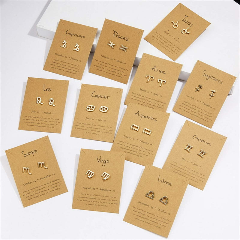 [Australia] - 2021 New Card Packaging Horoscope Zodiac Stud Earrings 12 Constellation Astrology 18K Gold Plated Little Ear Stud for Women Girls Teens Birthday Anniversary Friendship Exquisite Jewelry Gift Aquarius 