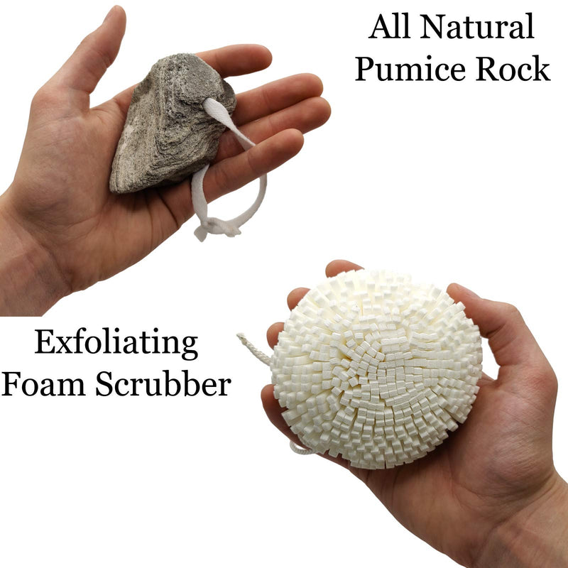 [Australia] - BillyBuckSkin All Natural Volcanic Pumice Stones | Callus Remover for Hands and Feet | Pedicure Exfoliation Tool | Born in the USA | 100% Natural | Combo Pack of 2 Stones and a Body Sponge 