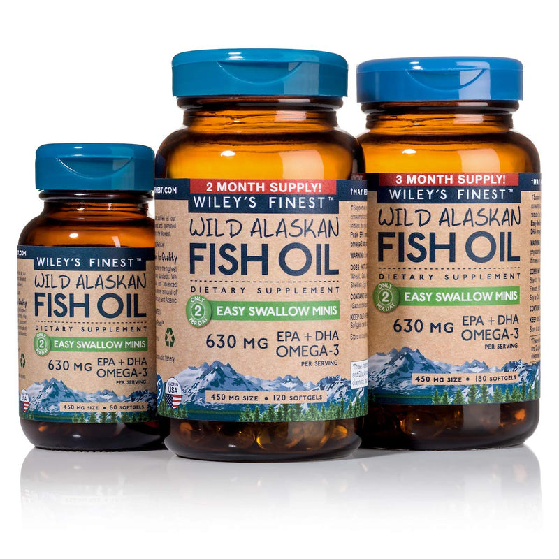 [Australia] - Wild Alaskan Omega-3 Fish Oil - Easy Swallow Minis 2X Double Strength 630mg EPA + DHA Natural Supplement 180 Mini Softgels 180 Count (Pack of 1) 