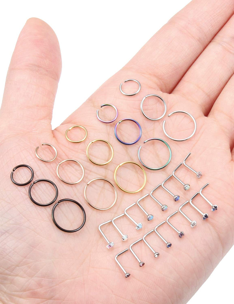 [Australia] - Boernfnso 20G Nose Rings for Women Nose Studs Nose Piercing Jewelry Nose Ring Hoop Screw 316L Stainless Steel for Women Men L Shaped Nostril Piercing Jewelry Opal Nose Rings 