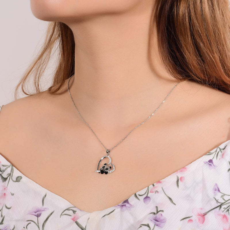 [Australia] - ACJNA 925 Sterling Silver Panda Bear Necklace Bamboo Heart Pendant Engraved I Love You Forever Women Jewelry cute panda 