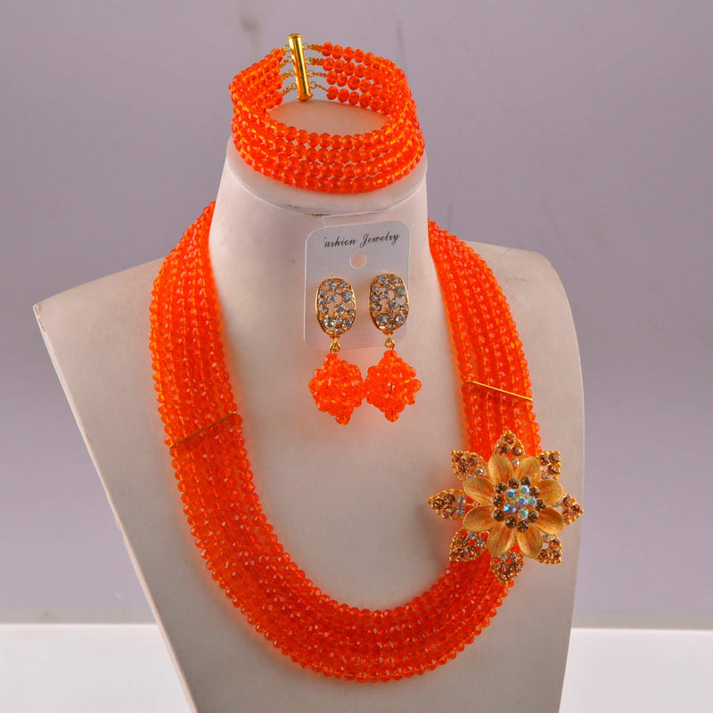 [Australia] - aczuv Classic African Beads Jewelry Set Nigerian Wedding Bridal Bridesmaids Jewelry Sets Orange 