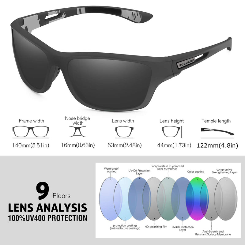 [Australia] - KUGUAOK Polarized Sports Sunglasses for Men Driving Cycling Fishing Sun Glasses 100% UV Protection Goggles Black Lens 