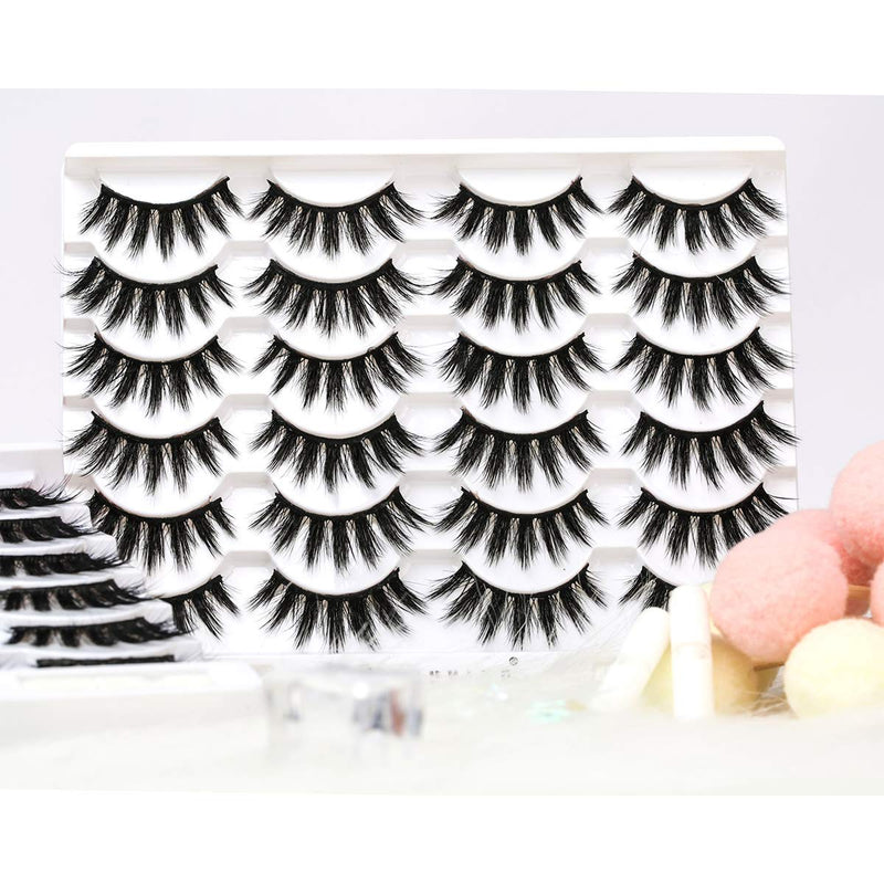 [Australia] - SY SHUYING 3D Faux Mink Eyelashes With Glue Dramatic Fluffy Wispy False Lashes Pack Hand-made Natural Look Long Thick Eyelashes (12 Pairs with Glue) 