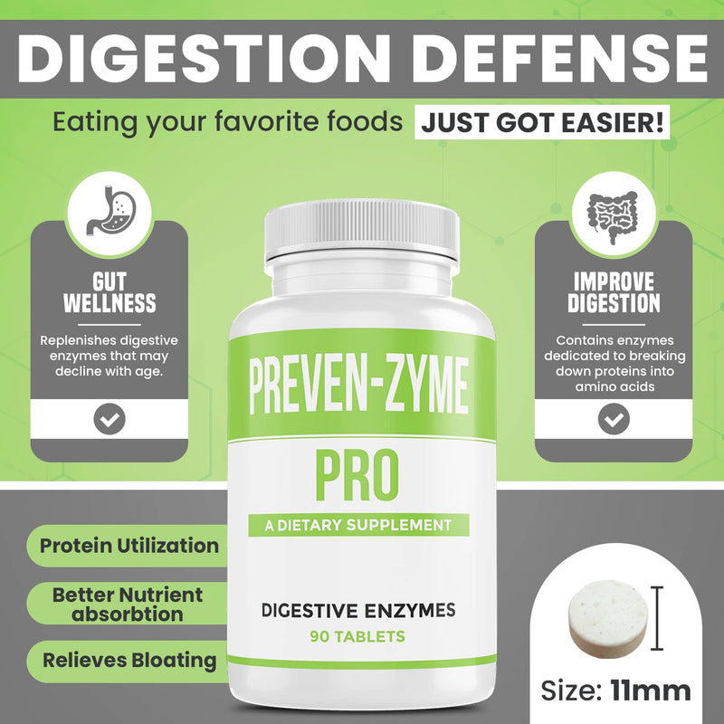 [Australia] - Prevenzyme Pro Digestive Enzyme Supplement (90 Tabs) Manufactured by Legere Pharmaceuticals for ES Global Supports Healthy Digestion, Relieves Gas & Bloating with Pepsin Pancreatin Papain Bromelain 