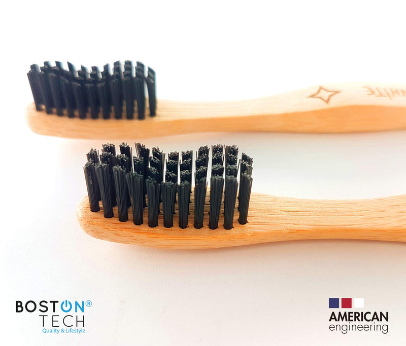 [Australia] - BioWhite - 4 Bamboo Eco Toothbrushes with Whitening Effect. 100% Sustainable Wood Toothbrush. Active Charcoal bristles, Great Grip. Vegan Toothbrush. 