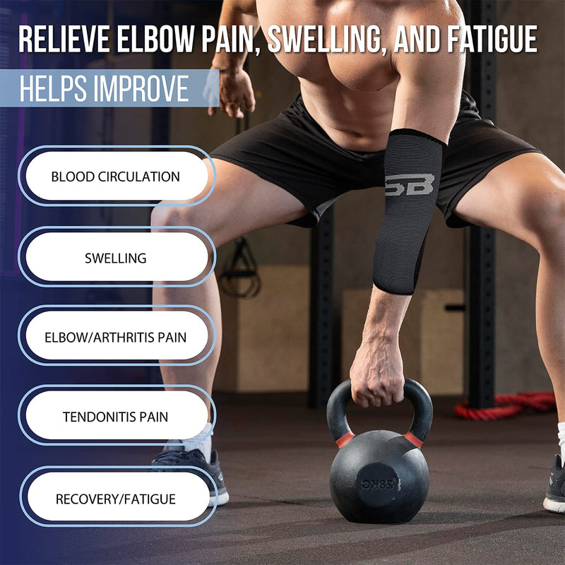 [Australia] - SB SOX Compression Elbow Brace (Pair) – Great Support That Stays in Place – for Tennis Elbow, Tendonitis, Arthritis, Golfers Elbow – Perfect for Weightlifting, Sports, Any Use Solid - Black Large 