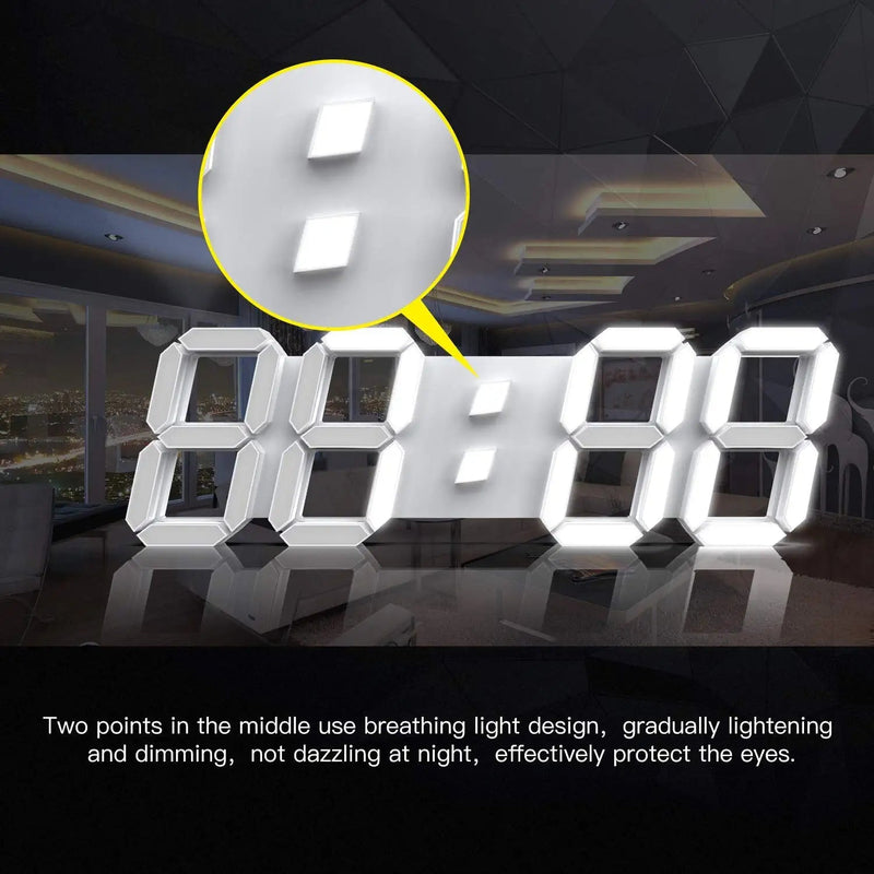 [Australia] - 3D White Digital Wall Clock LED Large Alarm Clock Adjustable Brightness 12/24 Hours Display and Date Display for Kitchen Homes Offices Gyms (15inch) 15 inch 