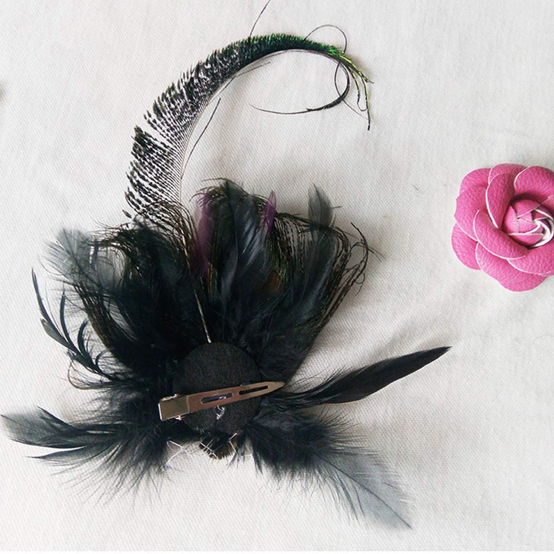 [Australia] - Number-One Fascinators Peacock Feather Hair Clip Headband Mesh Rhinestone Bridal Wedding Costume Cocktail Tea Party Photography Headwear Headdress Hair Accessories with Hairpin for Women 