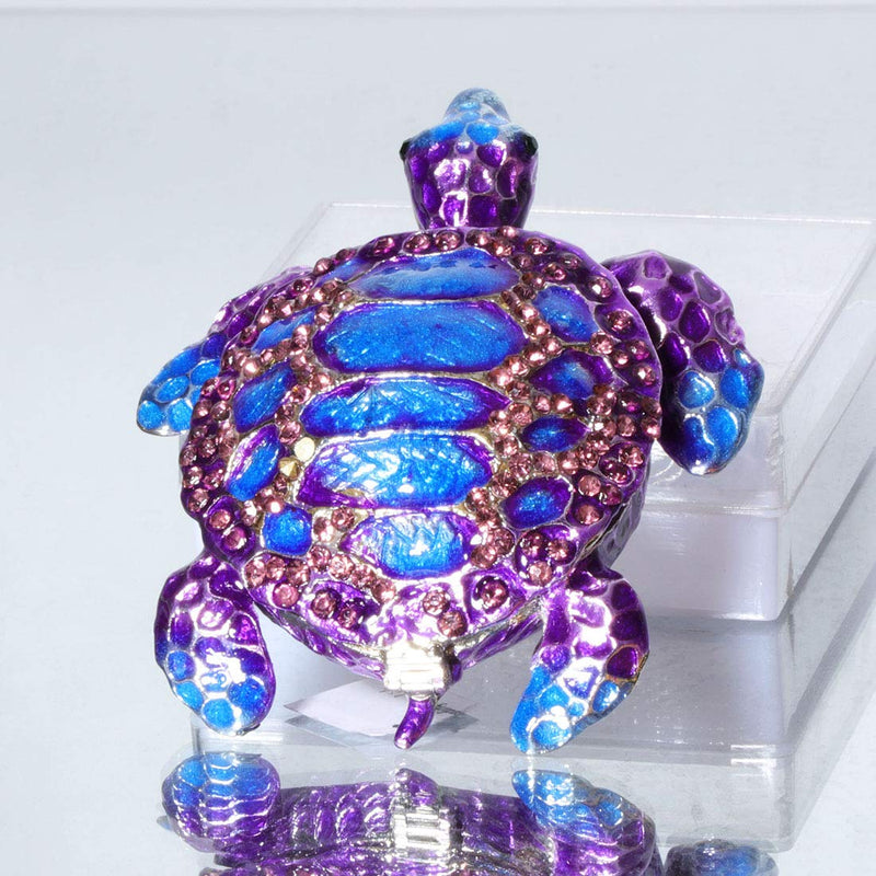 [Australia] - Waltz&F Purple Sea Turtle Figurine Collectible Hinged Trinket Box Bejeweled Hand-painted Ring Holder 