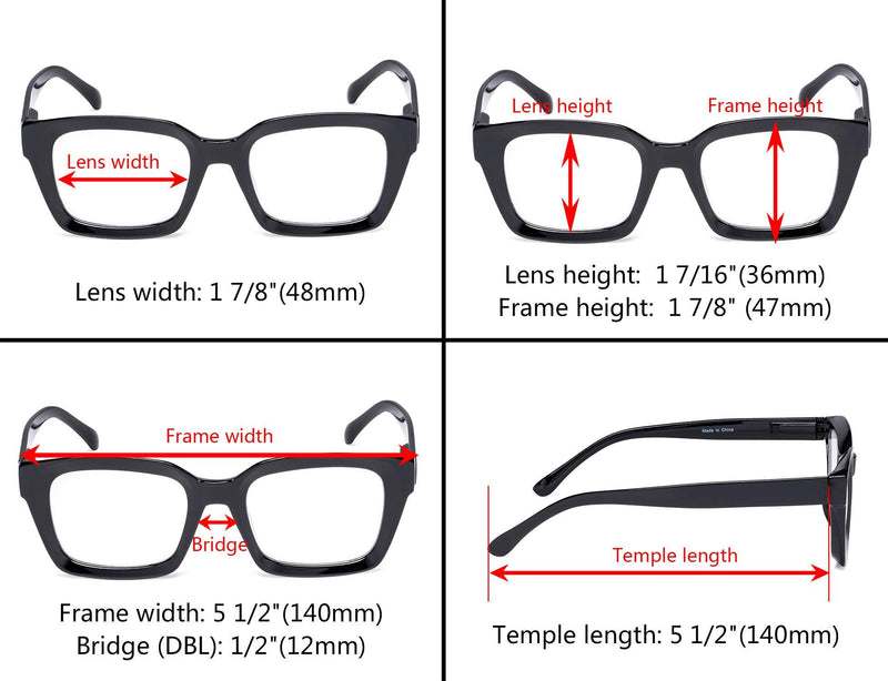 [Australia] - Eyekepper 4 Pack Ladies Eyeglasses - Oversized Square Design Eyewear for Women Red +0.00 4pcs Red 