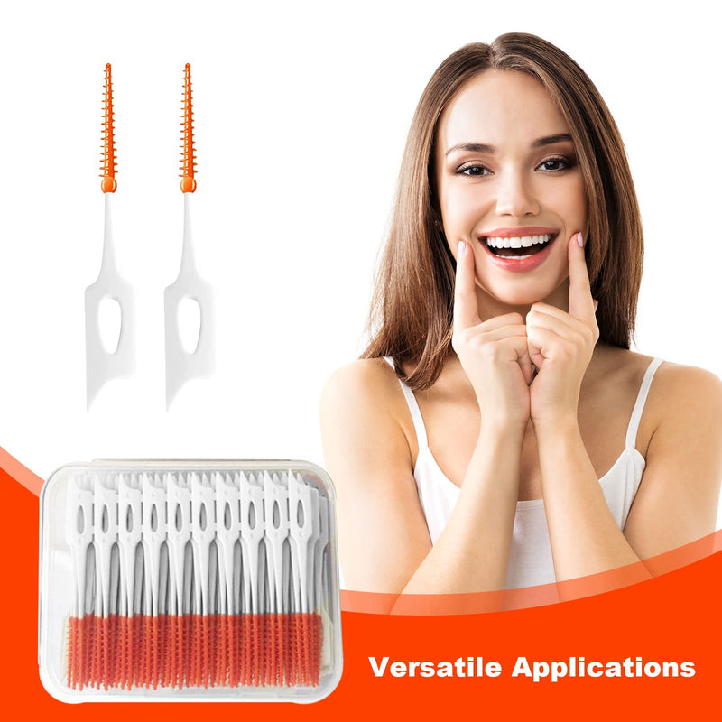 [Australia] - VIKSAUN 200 Pieces Interdental Brushes, Tooth Floss Picks Interdental Brush Flosser Sticks, Silicone Dental Picks, Oral Tooth Clean Silicone Floss Tooth Gap Brush for Protecting Teeth (Orange) Orange 