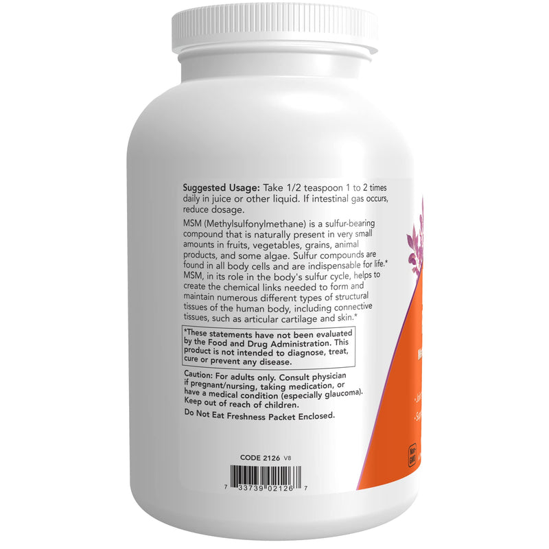 [Australia] - NOW Supplements, MSM (Methylsulfonylmethane) Powder, Supports Healthy Cartilage*, Joint Health*, 1-Pound 1 Pound (Pack of 1) 