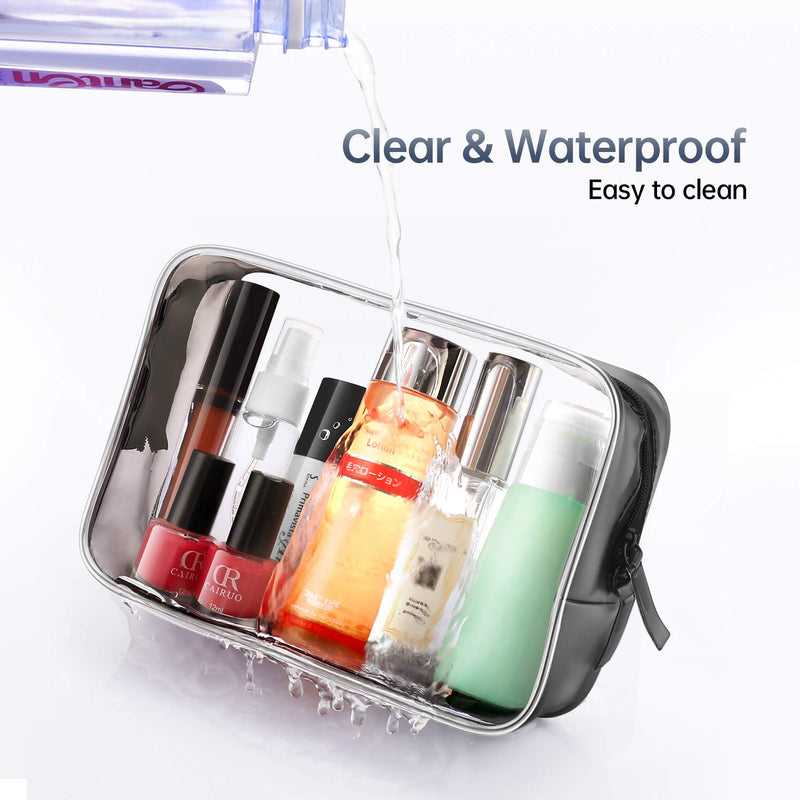 [Australia] - Gospire 3pcs TSA Approved Toiletry Bags, Clear PVC travel Makeup Bags with Zipper, Portable Waterproof Cosmetic Bags for Vacation Travel Bathroom and Organizing 