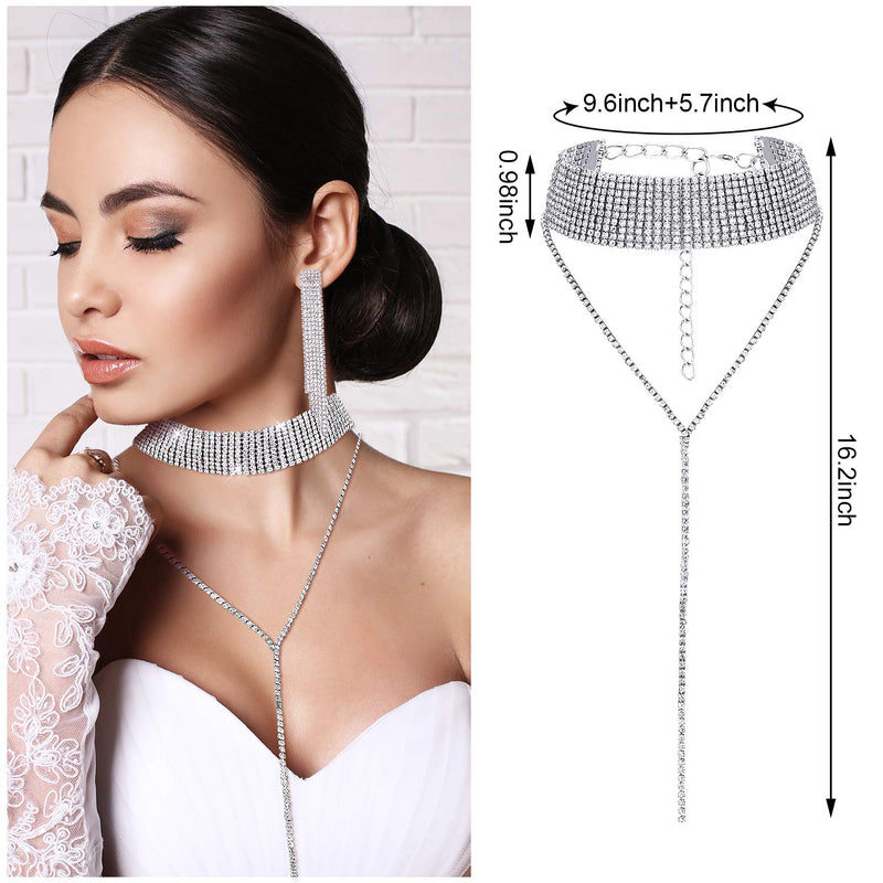 [Australia] - Hicarer Women Crystal Jewelry Set Bridal Wedding Rhinestone Choker Bracelet Dangle Earrings Silver 