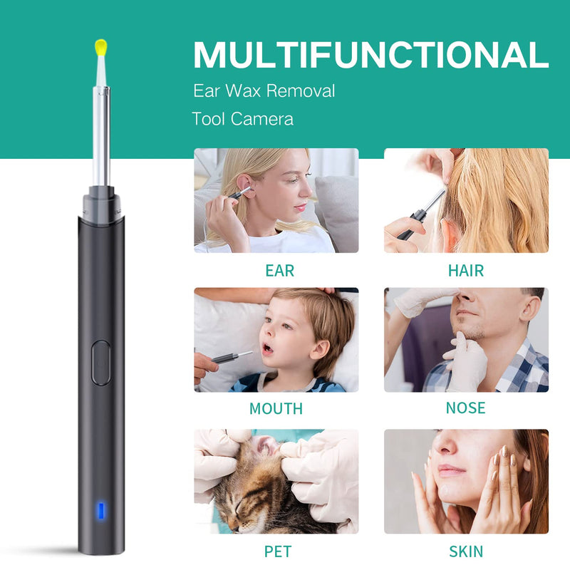 [Australia] - Ear Wax Removal, Ear Cleaner with Camera, Earwax Remover Tool, 1080P HD Waterproof Digital Endoscope, Safe Ear Picker Ear Cleaning Kit with 6 Lights, Suitable for Adults, Children and Pets (Black) 