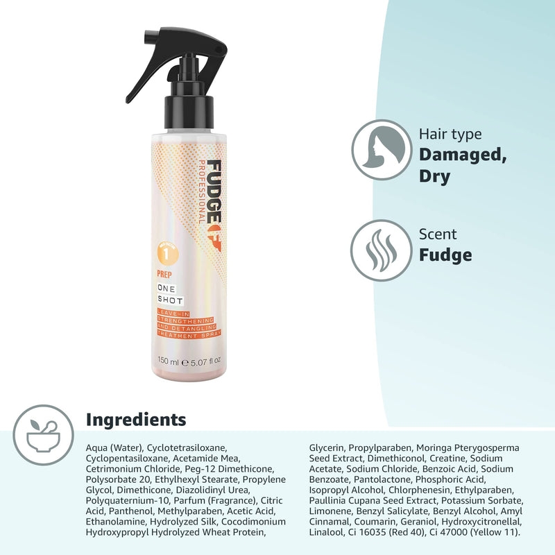 [Australia] - Fudge Professional Leave In Conditioner, One Shot Treatment Spray, Detangling and Strengthening Treatment For Dry and Damaged Hair, 150 ml 