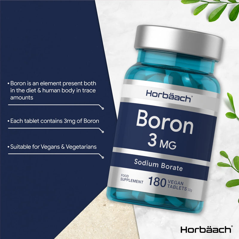 [Australia] - Boron 3mg | 180 Tablets | High Strength Supplement | Suitable for Vegans & Vegetarians | No Artificial Preservatives | by Horbaach 