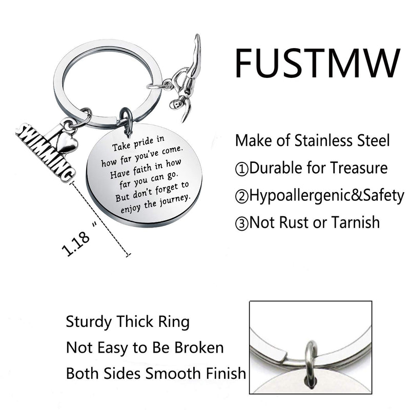 [Australia] - FUSTMW Swim Keychain I Love Swimming Lover Gift Take Pride in How Far You Have Come Swim Team Inspirational Gift Swimming Jewelry for Swimmers silver 