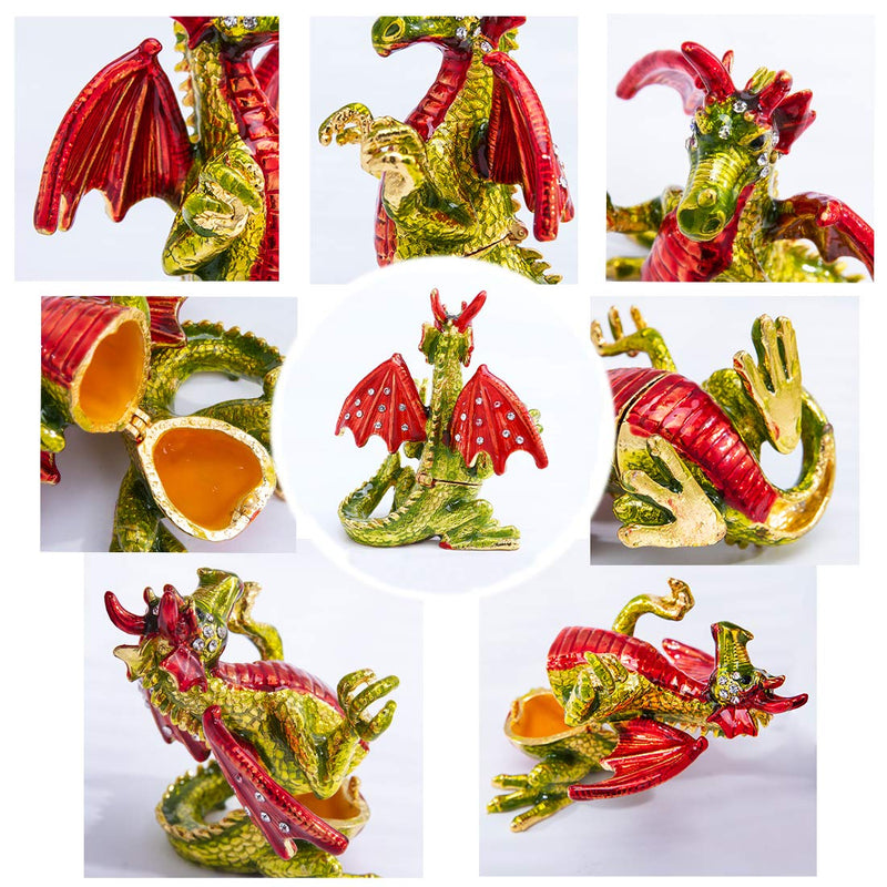 [Australia] - Cute Red Pterosaur Trinket Boxes Hinged Crystal Jeweled Dinosaur Animal Figurines Jewelry Display Ring Holder Box 