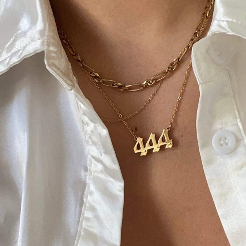 [Australia] - Angel Number Necklace 111 222 333 444 555 666 777 888 999 Gold Old English Numerology Necklace 111-gold 