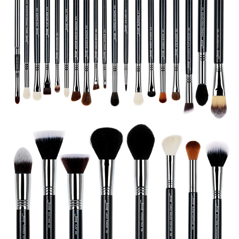 [Australia] - Jessup 27 pcs Pro Set Makeup Brushes Professional Foundation Eye Shadow Lipstick Face Power Liquid Cream Fiber Hair Handmade Brush Tools Black/Silver T133 